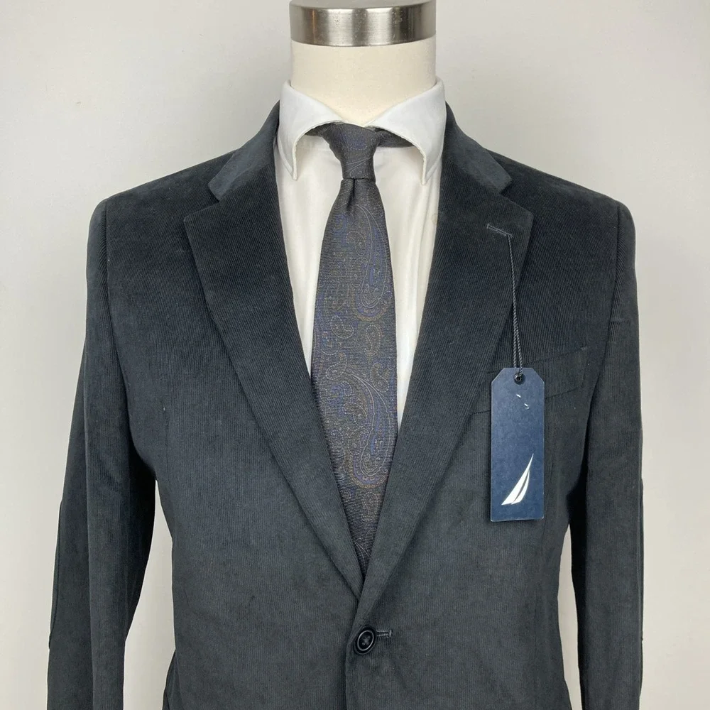 Nautica Mens Modern fit Corduroy Sport Coat Blazer 40R Black Solid